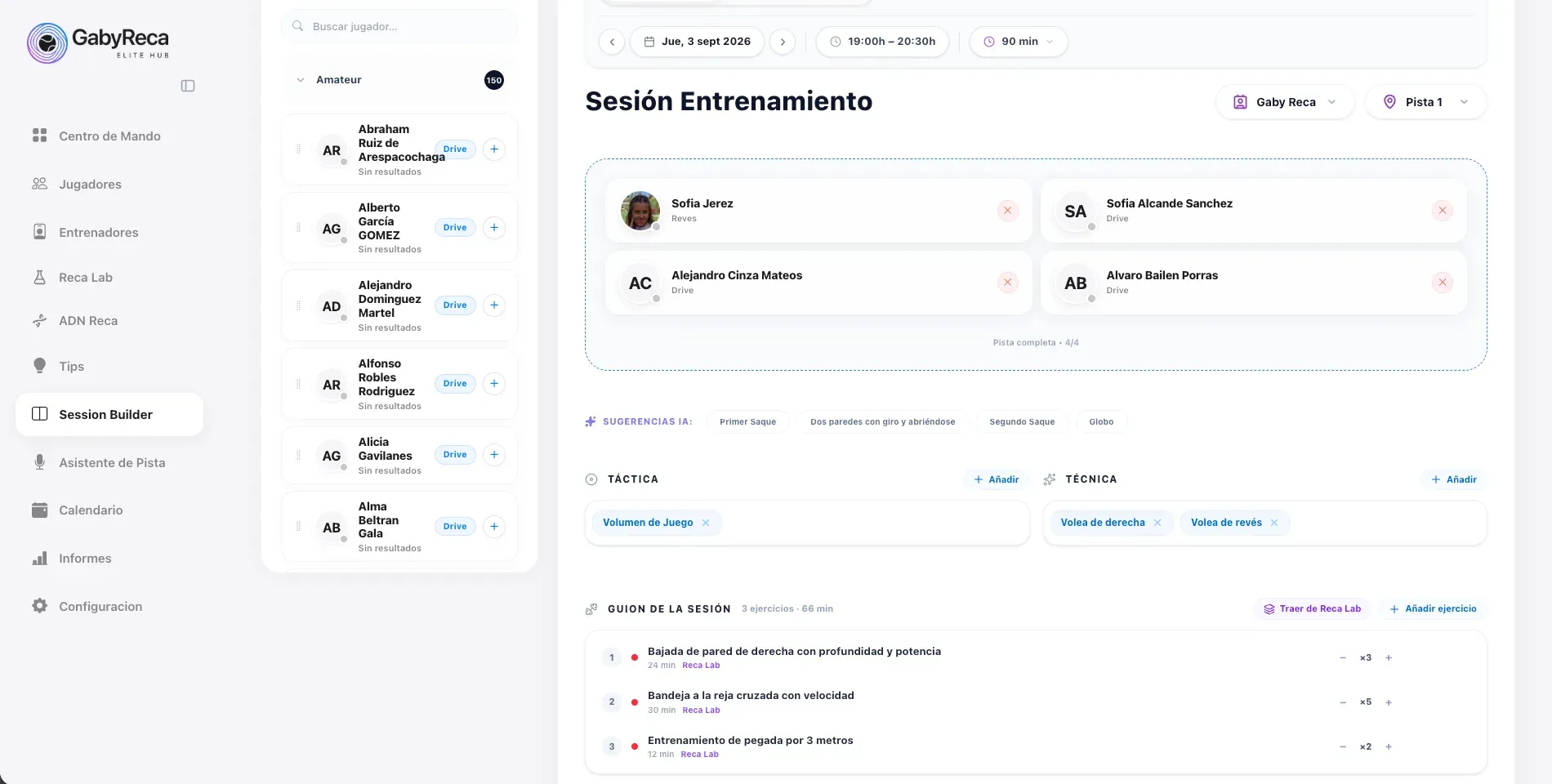 Session Builder con una clase de escuela