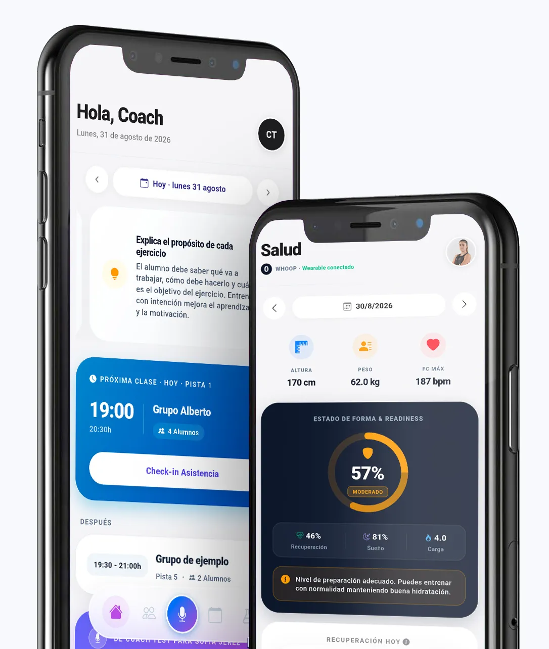 App móvil de Gaby Reca Elite Hub en un iPhone